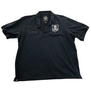 Irreverent Black Short Sleeve Polo Shirt XL Skull Logo Embroidery Cotton Casual